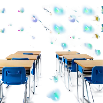 a group of desks and chairs in a classroom