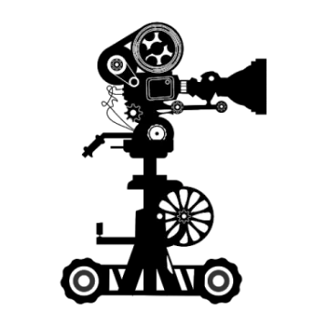 a black and white silhouette of a movie camera