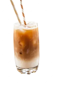 a glass of iced coffee on a white background