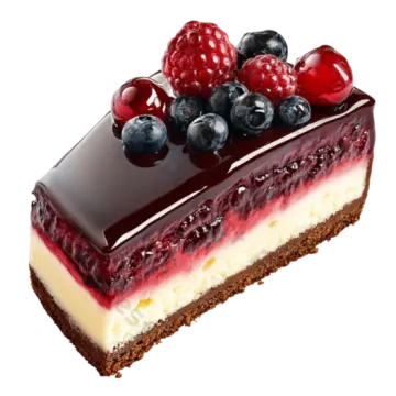 a piece of cake with berries on top