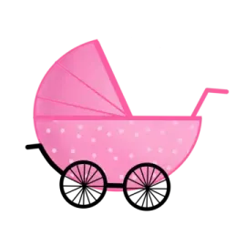a pink baby carriage on a white background