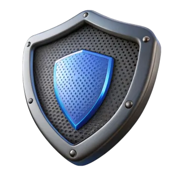 a blue shield on a white background
