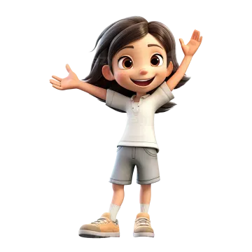 a little girl in a white shirt and grey shorts