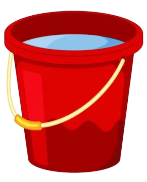 a red bucket filled with water