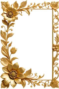 a gold frame with flowers and leaves