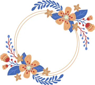 a circular frame with flowers and leaves