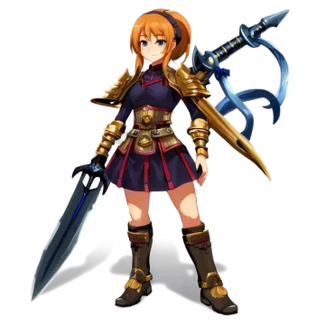 a woman in armor holding a sword
