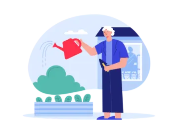 a man watering his garden with a watering hose