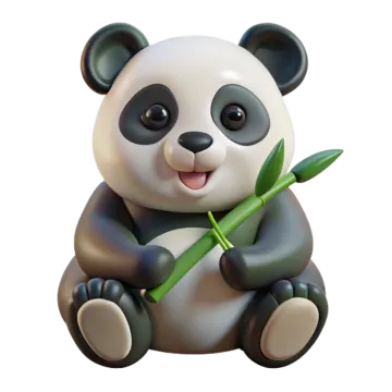 a panda bear holding a bamboo leaf