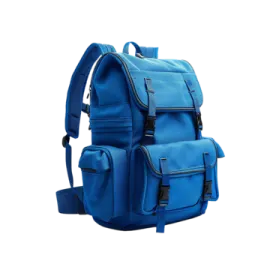 a blue backpack on a white background