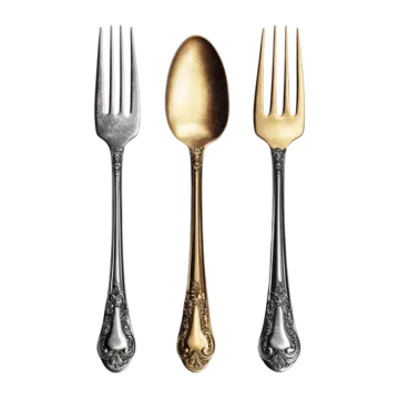 a set of forks and spoons on a white background