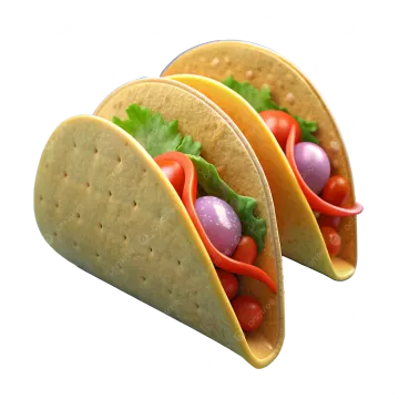 a close up of two tacos on a white background