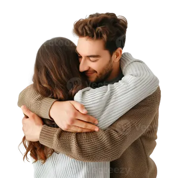 a man and woman hugging each other people