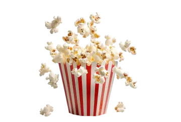 a red and white striped popcorn bucket