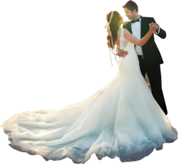 the bride is wearing a wedding dress