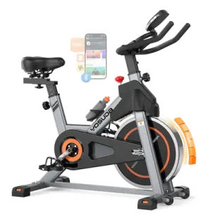 a spinning exercise bike with an app on it