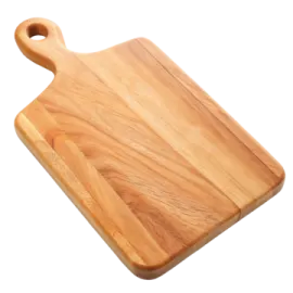 a wooden cutting board on a white background