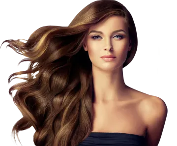 a woman with long brown hair and blue eyes