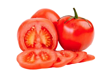 a red tomato cut in half on a white background