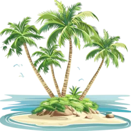a small island with two palm trees