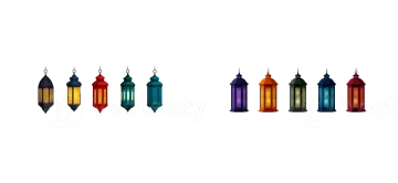 three colorful lanterns on a white background
