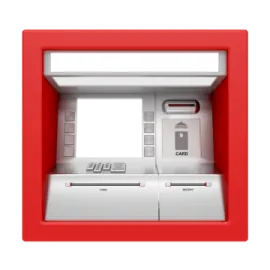 a red and white atm machine