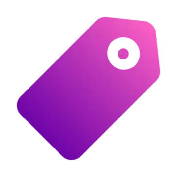 a purple tag on a white background