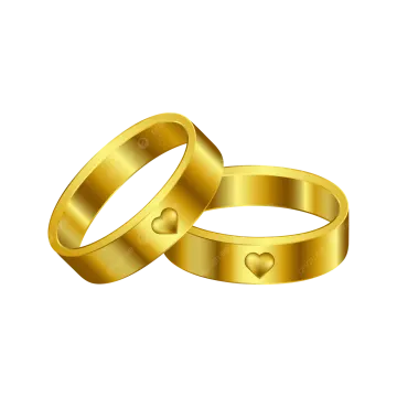 two gold wedding rings on a white background