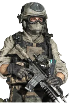 a soldier with a rifle in his hand