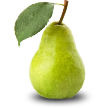 a green pear with a leaf on it