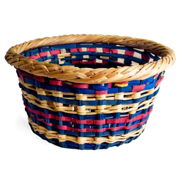 a woven basket with red, white and blue stripes