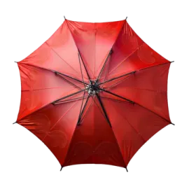 an open red umbrella with a black handle