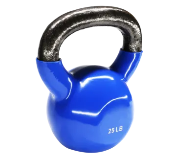a blue kettle with a black handle