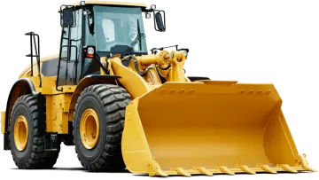 a yellow wheel loader on white background