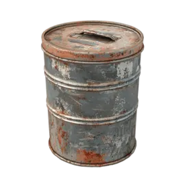 an old metal barrel with rust on it