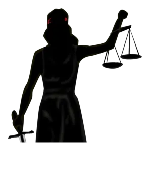 A silhouette of a woman holding a scale
