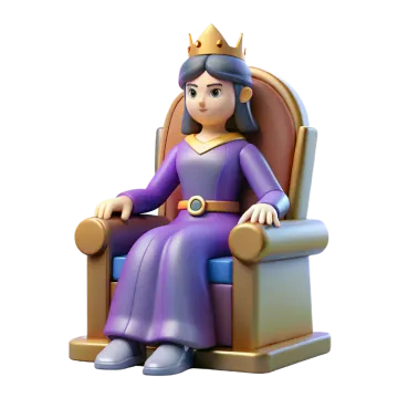 a woman sitting in a chair with a crown on her head