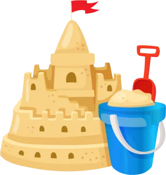 a sandcastle with a shovel next to it