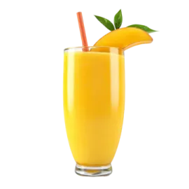 a glass of orange juice with a straw