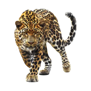 a large leopard walking across a white surface