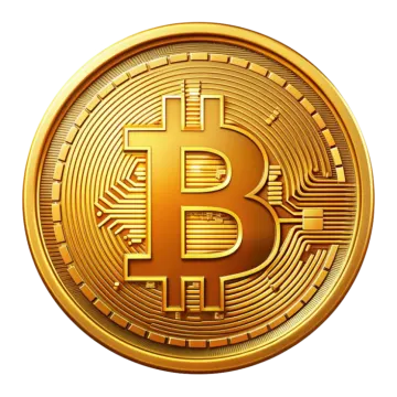 a golden bit coin on a white background