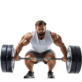 a man squats with a barbell