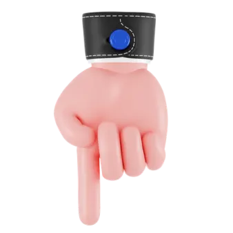 a person wearing a virtual headset and pointing at the camera
