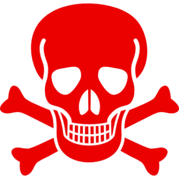 a red skull and crossbones