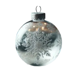 a silver christmas ball with snowflakes on it