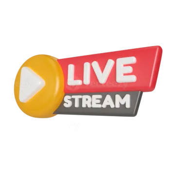 a red and yellow button with the words live stream