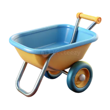 a blue and yellow wheelbark with wheels