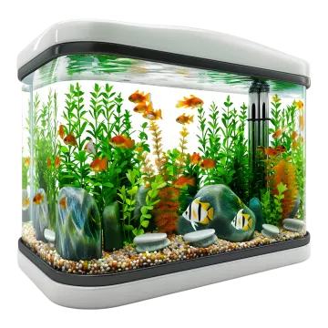 a fish tank filled with plants and rocks