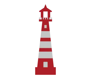 a red and white lighthouse on a white background