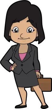 a woman in a business suit with a briefcase